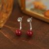 Pendientes de Plata S925 Banyan Tree Arena Dorada Púrpura Natural para Mujer Gama Alta Rojos Otoño e Invierno 2024 Nuevas Explosiones Pendientes de Cinabrio