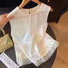 Moda Versátil 2025 Patchwork Dobladillo de Ganchillo Acetato Sin Mangas Top Ropa de Verano para Mujer Camisola