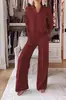Otoño e Invierno 2026 Amazon Transfronterizo Estilo Europeo y Americano Cuello en V Manga Larga Holgado Pantalones de Pierna Ancha Color Sólido Moda Casual Traje