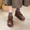 Cuero corte cuero cuero cabeza redonda suela blanda cosido a mano zapatos Mori para mujer con cordones zapatos altos botines otoño nuevo dos usos
