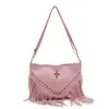 Bolsa de Grande Capacidade para Mulheres Nova Moda Verão 2025 Bolsa de Ombro Único Transversal Bolsa com Textura Rebite Franja