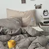 Juego de Ropa de Cama Rayada Mixta de Algodón Puro Clase A, 100% Algodón, Funda de Edredón Estilo Vintage, Sábana, Adecuado para Todas las Estaciones