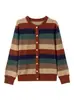 Cárdigan de punto a rayas retro para mujer, otoño e invierno, abrigo suéter abotonado de cuello redondo, estilo juvenil, top exterior de bloques de color