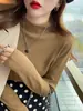 Camada base feminina outono inverno nova roupa íntima sensação suéter gola média preto gola alta meia blusa de tricô top