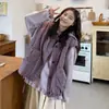 Roupas Plus Size para Mulheres Gorduchas, Colete de Trabalho Acolchoado Roxo Estilo Japonês, Suéter com Capuz Macio e Aconchegante, Conjunto de Calça Cropped de Veludo