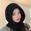 Gorros de Otoño e Invierno para Mujer, Bufanda para Cuello Integrada, Pasamontañas de Gran Circunferencia de Cabeza, Versátil Estilo Coreano, Gorro de Lana Cortavientos y Cálido