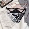 Panty de Malla de Encaje Francés para Mujer Puro Deseo Cintura Baja Lazo Correa Fina Hueco Transpirable Tanga Sexy 6044