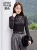 Camiseta Base de Encaje Dorada Jiaxuan 706, Nueva Versión Oversize, Top de una Pieza, Estilo Delgado para Primavera y Otoño, Adecuado para Usar en Capas o Solo, Talla Grande
