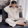 Pijama masculino de primavera e outono, conjunto infantil de algodão puro com gola virada e mangas compridas, cardigã infantil de desenho animado, roupa de casa estilosa