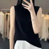 Pulóver de lana peinada de color liso con cuello medio alto a la moda para mujer, camiseta interior, holgado, casual, fino, tejido, tirantes, primavera y verano
