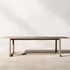 Juego de mesa y sillas de teca para exterior para patio de villa, mesa larga, conjunto de mesa redonda de madera maciza impermeable para terraza de jardín exterior