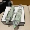 Sandalias de Verano 2026 Estilo Hada Nuevo Hebilla Cuadrada de Pedrería Puntera Abierta para Mujer Tacón Delgado Abierto Atrás Zapatos de Salón de Punta Alta
