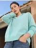 Blusa de Manga Longa Feminina Céu Azul Outono com Capuz Suéter de Tricô Gola V Solta Macia Felpuda Pulôver Roupa Externa Versátil
