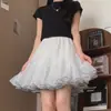 Falda de Ballet de Cintura Alta con Lunares para Mujer Verano Versátil Adelgazante Falda Corta con Volantes Falda Abullonada de Malla Flockada