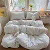Conjunto de roupa de cama fresco e simples para dormitório, amigo da pele e macio, gaze plissada, conjunto minimalista de quatro peças