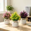Nueva decoración de planta en maceta de cuerda de cáñamo lavanda de 31 ojos para ambiente de restaurante y bar, flores artificiales y plantas verdes bonsai adorno de escritorio