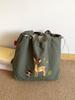 Bolsa de Hombro Bordada con Ciervo Lindo y Hoja de Arce Bolso Tote de Nylon con Cordón Estilo Retro Bolsa para Estudiante Literario y Viajero Estilo Perezoso