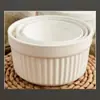 Taza de Cerámica Blanca Rayada Exportada Olla para Estofado Mini Bol para Hornear Bandeja para Hornear Ramekin Blanco de Cerámica