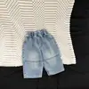 Jeans xadrez com bainha enrolada estilo coreano para crianças para primavera e outono, calças casuais vintage com cintura elástica desgastada para meninos e meninas