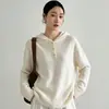 Suéter con Capucha 100% Lana para Mujer, Nuevo Otoño e Invierno, Tejido de Ganchillo Hueco, Sudadera Holgada Casual, Prenda Base