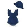 Conjunto de Dos Piezas 2025 para Bebés y Niños Pequeños, Estilo Mezclilla, Niña, Color Sólido, Tirantes, Sudadera con Capucha Holgada de Mezclilla con Encaje, Gorro