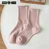 Meias femininas de algodão puro de comprimento médio para primavera e outono, combinadas com sandálias Birkenstock, estilo JK, brancas, resistentes a odores, pós-parto, meias longas sem costura