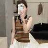 Chaleco de Punto con Cuello Polo Rayado para Mujer, Nuevo Estilo Verano 2026, Corte Ajustado, Sin Mangas, Súper Elegante, Juvenil, Top Versátil