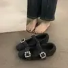 Zapatos Mary Jane Planos Retro para Mujer Otoño e Invierno 2025 Versátiles con Forro de Felpa Zapatos Peludos Zapatos de Algodón