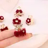 Pegador de Flocagem de Flores Pequeno Presilha de Cabelo de Princesa Feminina Outono e Inverno Veludo Vermelho de Alta Qualidade Laço Headwear de Ano Novo
