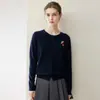 Nuevo cárdigan de estilo otoño e invierno con bordado de caballitos, 100% cachemira pura, moderno y elegante, chaqueta cálida de punto con cuello redondo