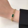 Pulseira Quadrada de Esmeralda de Camada Dupla para Mulheres, Aço Titânio Esmeralda Nicho de Alta Qualidade Não Desbota Colar de Casal, Moda Estilo Coreano