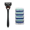 Aparelho de barbear manual masculino, conjunto lavável para o corpo todo, lâmina azul escura, cabo fosco em formato de bala, cabo azul