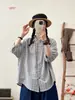 Cardigan Feminino de Verão 2026 Novo Estilo Japonês Estilo Artístico Gola Alta Acabamento em Renda Xadrez Solto Camisa de Manga Curta