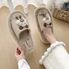 Pantuflas de Dibujos Animados para Casa de Interior con Felpa Plus, Suela Plana, Una Correa para Mujer, Suela Suave Cómoda, Estilo Lindo, Algodón para Otoño/Invierno, Punta Abierta