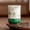 Taza de Fragancia de Bambú Verde Pintada a Mano de Fábrica, Taza de Té Pequeña Personal de Alta Gama, Taza de Maestro, Taza de Té de Cerámica Kung Fu