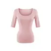 692-Camiseta de Manga Media con Cuello en U Estilo Europeo y Americano Chica Picante para Mujer Nueva Sexy Ajustada Top Básico Primavera y Verano 2026