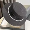 Sombrero de Paja Plano con Perlas Francesas para Mujer, Sombrero de Sol de Ala Plana para Verano, Sombrero Tejido de Protección Solar para Viajes de Vacaciones al por Mayor