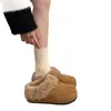 Pantuflas de Piel Gruesas Versátiles de Moda Retro para Mujer Invierno 2026 Uso Exterior Calientes Cómodas con Felpa Zapatos de Algodón Birkenstock