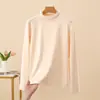 Camiseta Base Térmica de Nano Polar con Cuello Medio-Alto para Mujer, Camiseta de Manga Larga con Capa Interior Engrosada y Ribete de Encaje, Top Versátil de Corte Ajustado