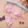 Lencería Sexy de Tres Puntos para Mujer, Sujetador de Encaje Transparente, Tanga Dividida, Sujetador Caliente Transparente con Corte para Chica