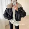 Chaqueta Corta de Cuero Gruesa con Forro Polar 2025 con Cuello Desmontable de Piel Sintética de Zorro, Chaqueta de Moda para Mujer con Piel Integrada