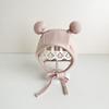 Gorro para Bebé de Corea del Sur Primavera y Otoño Color Sólido con Cordones Protección para Orejas Gorro para Salir de Recién Nacido Cortavientos Gorro de Banco