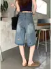 Calça Capri Jeans Lavado Chao Li Youhuo com Bordado de Pônei para Mulheres, Calça de Verão de Cintura Alta Solta de Perna Reta de Comprimento Médio para Mulheres Baixas