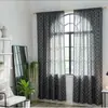 Cortina curta de algodão e linho com estampa de flor de gardênia e franjas, cor de café, semi-transparente, para varão, cortina pronta