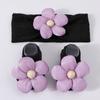 Conjunto de Faixa de Cabelo de Renda Elástica com Flor para Bebê e Meias Floridas para Calçados de Criança Pequena com Solado Macio e Laço de Girassol Calçados de Borracha