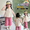 Conjunto de Verão 2026 Novo Estilo para Meninas, Sem Mangas, Estampado Floral, Formato de Coração, Estilo Coreano para Bebê, Conjunto Casual Fashion de Duas Peças Finas