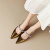 Súper Adelgazantes~ Zapatos Mary Jane Plateados con Puntera Puntiaguda y Espalda Abierta con Pedrería Estilo Francés, Sandalias Pequeñas de Cuero con Tacones Pequeños y Punta Cerrada para Mujer en Verano