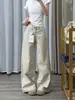 Calça pantalona damasco petite feminina cintura baixa jeans solta estilo BF preguiçoso reta casual