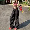 Calça Cargo Casual Loose Streetwear de Nicho Feminina Cáqui Cintura Alta Emagrecedora Nova Fina Perna Larga Secagem Rápida Calça Paraquedista