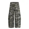 K5528 Pantalones de Trabajo Camuflaje Estilo Retro High Street Americano Unisex Multibolsillos Corte Holgado Forma de Cimitarra para Hombre